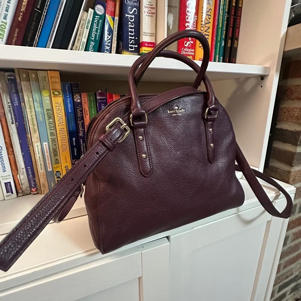kate spade Plum Leather Dome Satchel with Gold Hardware